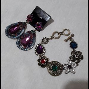 Sumni charm rhinestone bracelet dangle earring set